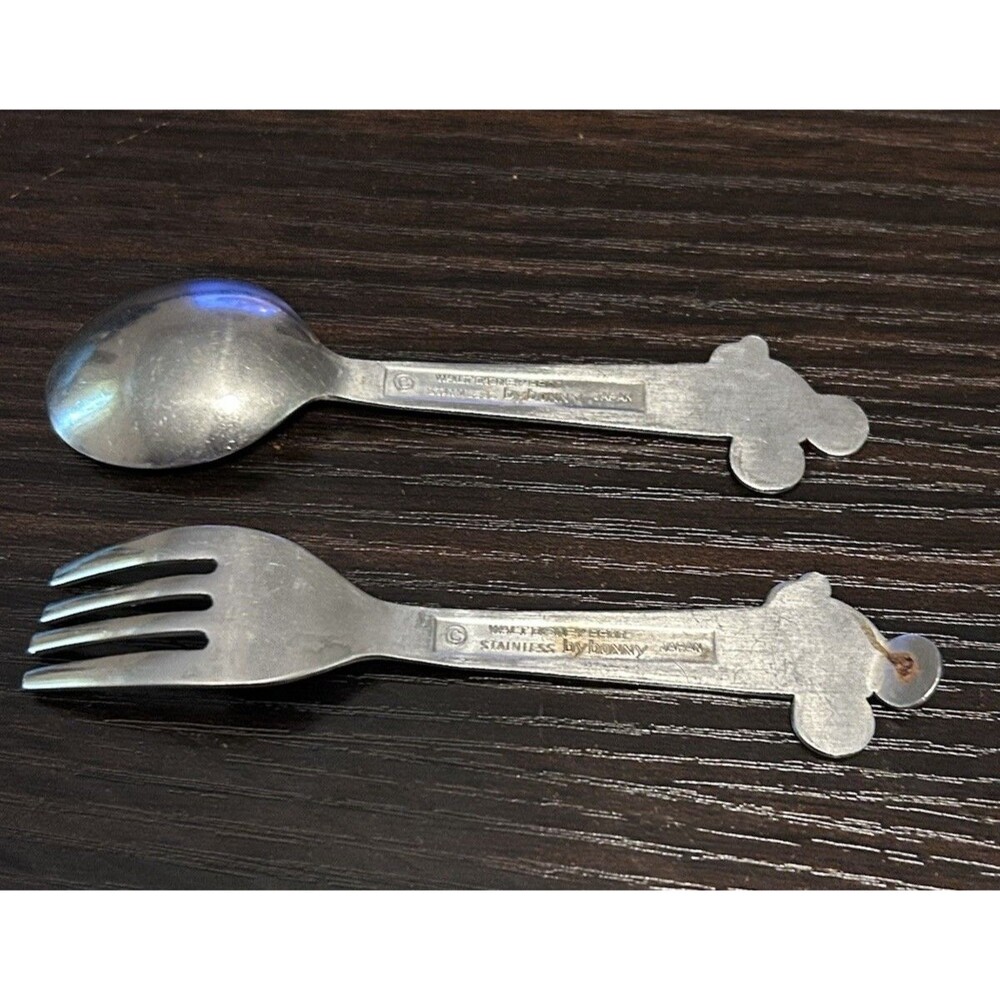 Vintage Disney Mickey Mouse Child Spoon Fork Set Bonny Japan Stainless Steel 4” - Picture 5 of 8